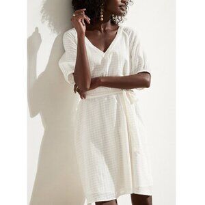 NWT! Banana Republic Off White Textured Gauzy Cotton Mini Vacation Dress L Tall
